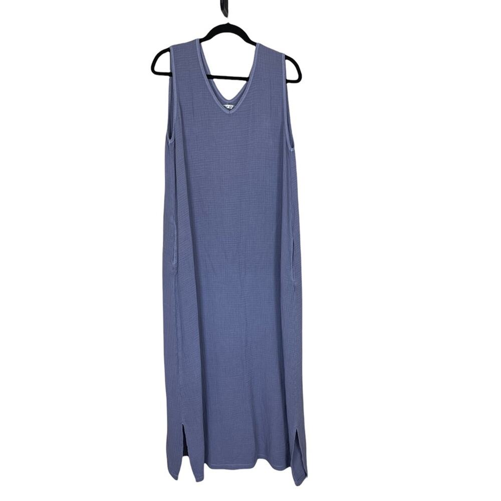 Mododoc Sleeveless V Neck Puckered Maxi Dress Purple Size Small